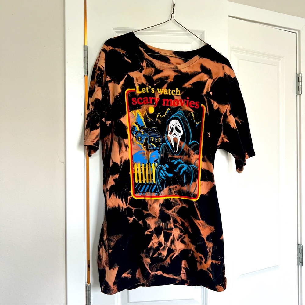 Hand bleach tie dyed Scream tshirt